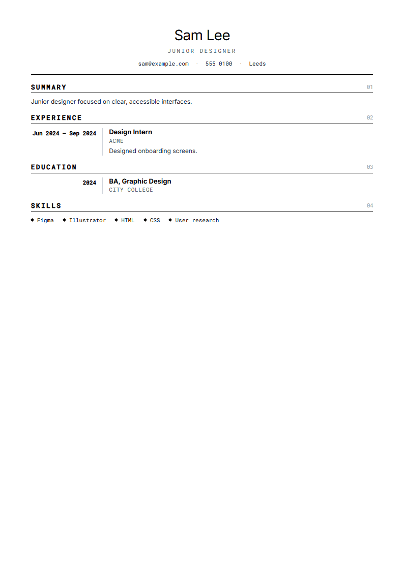 Monochrome resume template
